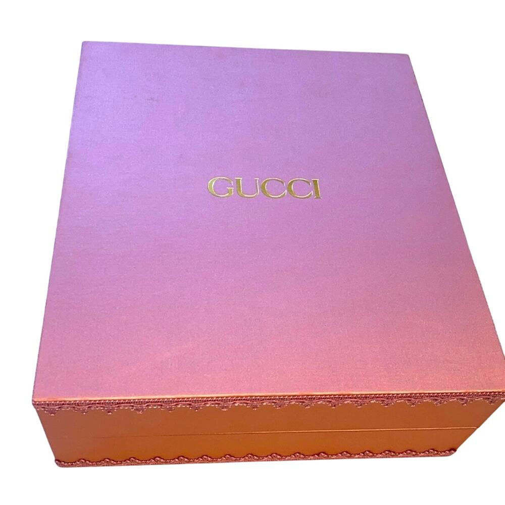 Gucci Pink Brocade Detail Fabric Decorative Large Box Green Satin - Picture 2 of 7